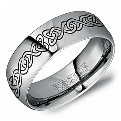 eternity engagement rings for women-FLAVIUS Polished Tungsten Carbide Wedding Band with Engraved Celtic Pattern -  8mm