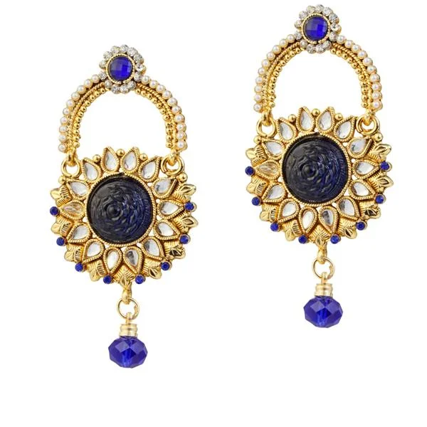 crystal drop earrings for women-Kriaa Kundan Blue Austrian Stone Gold Plated Dangler Earrings - 1303773