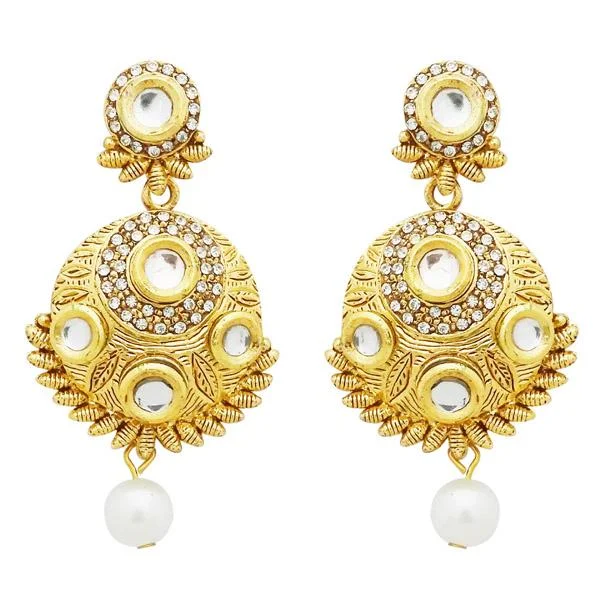 chandelier earrings for women-Jheel Stone Gold Plated Pearl Drop Dangler Earrings - 2900221B