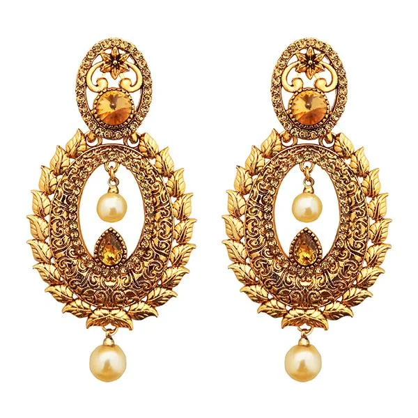 solid gold earrings for women-Kriaa Brown Austrian Stone Gold Plated Dangler Earrings - 1310548