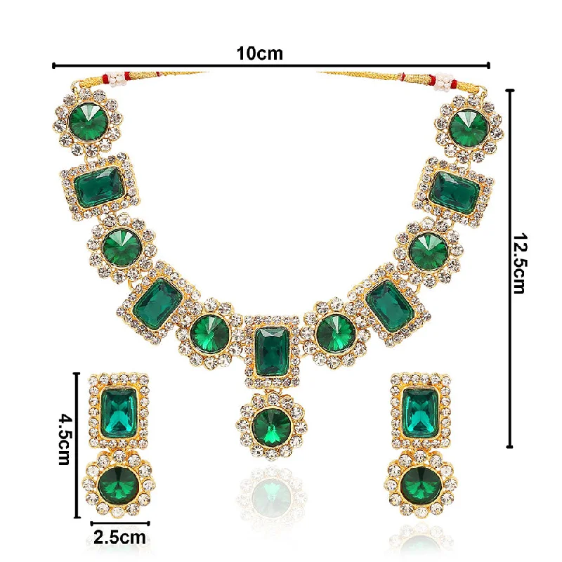 oversized ring necklaces for women-Etnico Gold Plated Traditional Stone Studded Necklace Jewellery Set For Women (IJ353G)