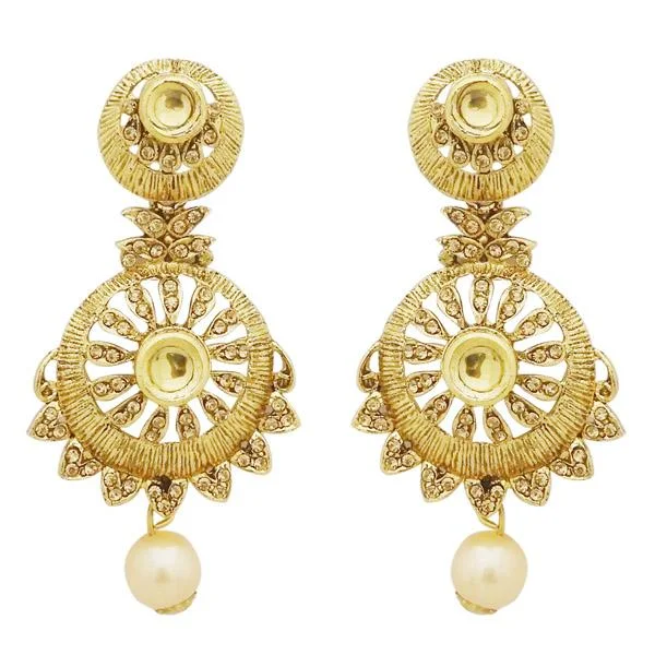 barbell earrings for women-Jheel Gold Plated Austrian Stone Pearl Drop Dangler Earrings - 2900253A