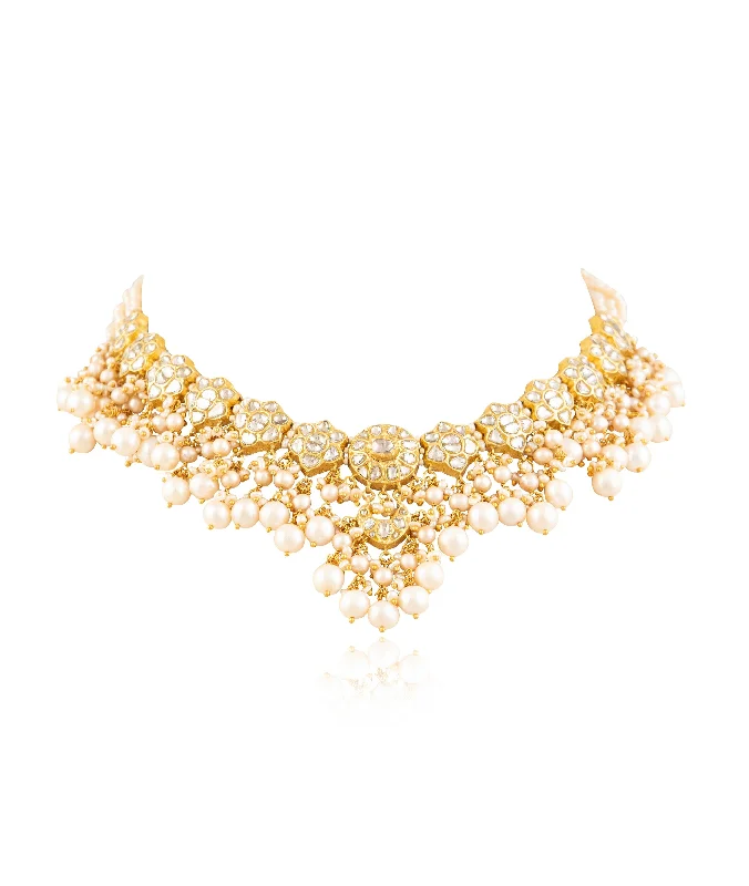 gold ring necklaces for women-Riya Polki Necklace