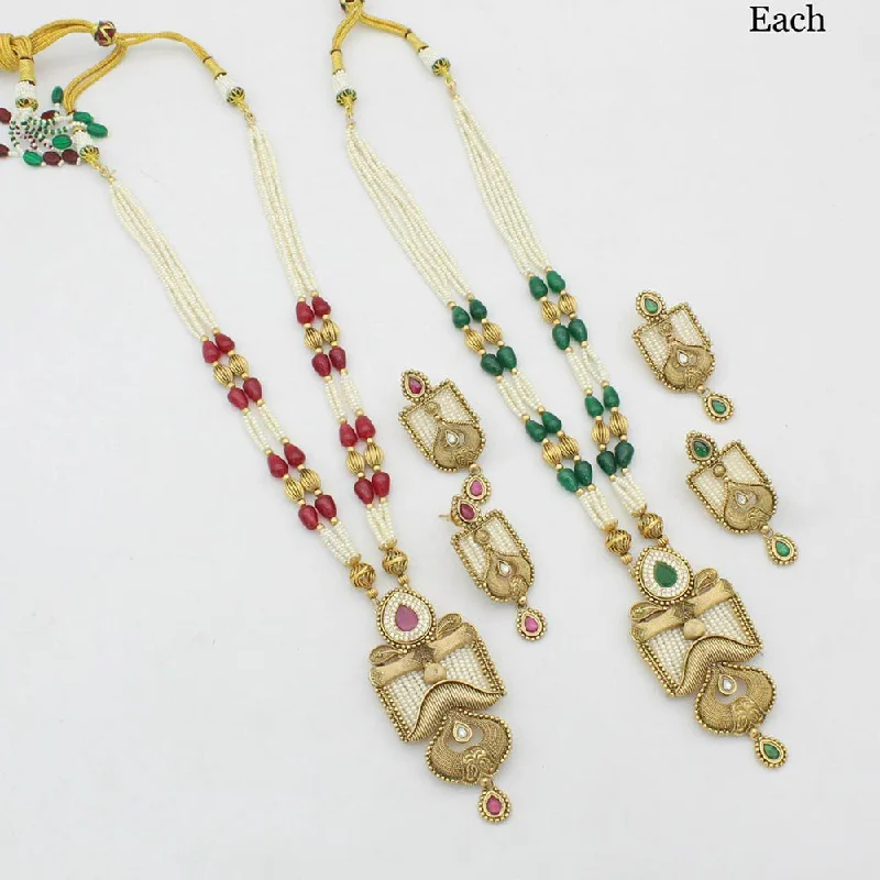 triple ring necklaces for women-Manisha Jewellery Gold Plated Long  Moti Necklace Set