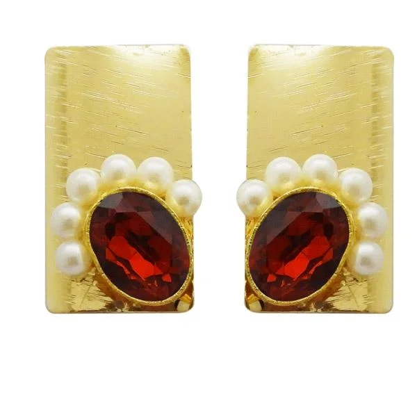 diamond earrings for women-Kriaa Maroon Resin Stone Gold Plated Pearl Dangler Earrings - 1311408I