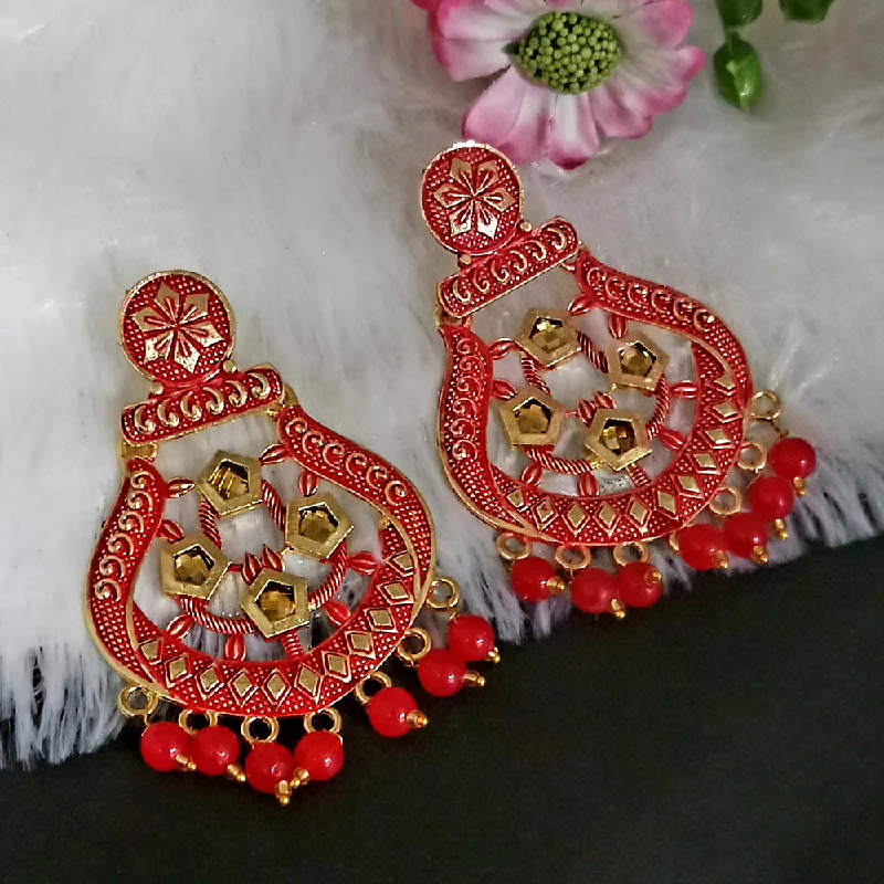 birthstone earrings for women-Woma Matte Red Meenakari Dangler Beads Drop Earrings