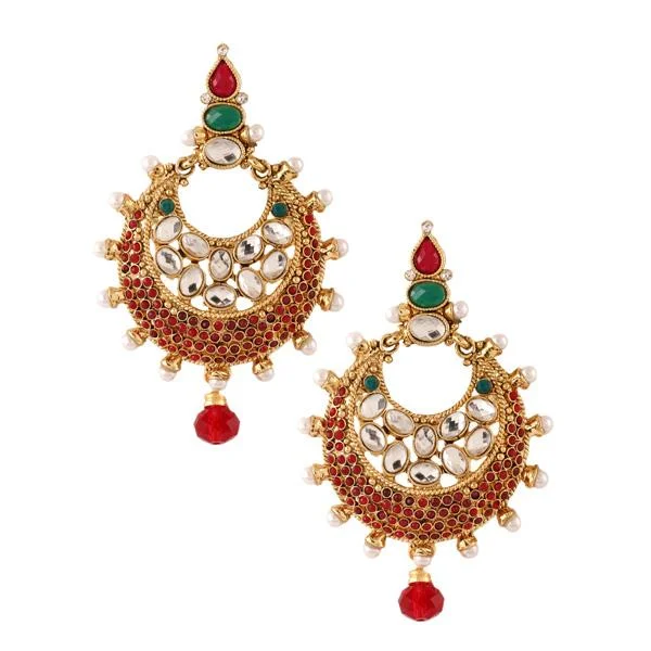 designer earrings for women-Kriaa Gold Plated Stone Dangler Earrings - 1303738