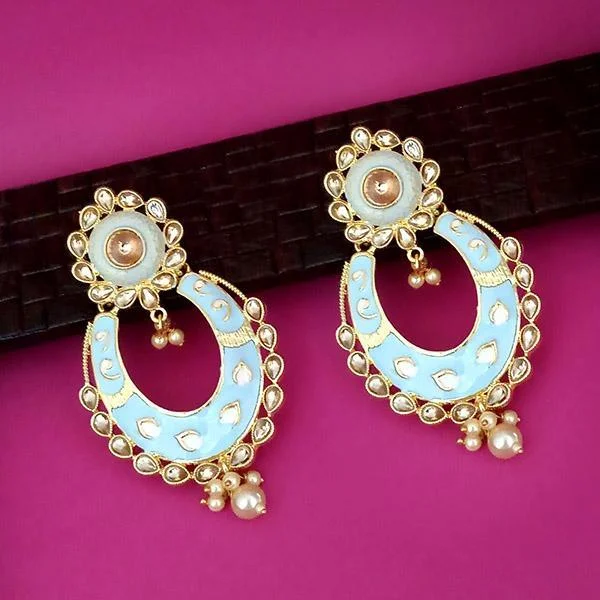 rose gold stud earrings for women-Kriaa Gold Plated Blue Meenakari Kundan Dangler Earrings - 1316327J