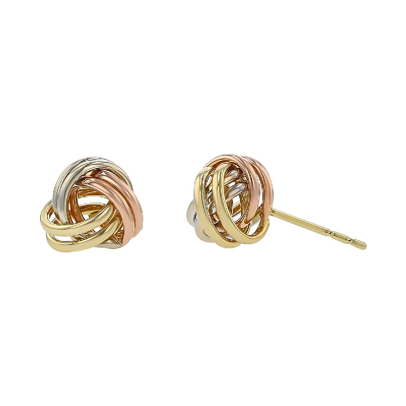 crystal drop earrings for women-Tri-tone 14K Gold Love Knot Stud Earrings