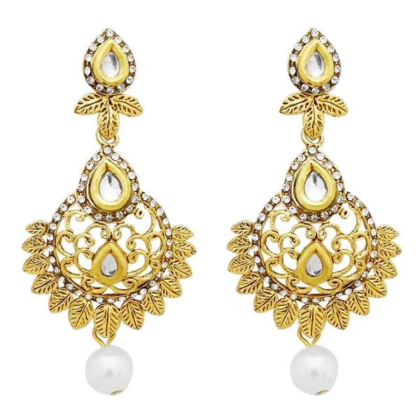 colorful earrings for women-Jheel Stone Gold Plated Pearl Drop Dangler Earrings - 2900228B