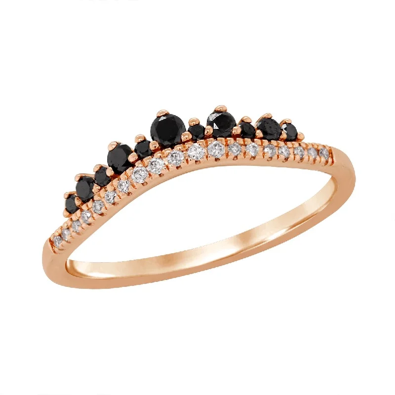 sapphire engagement rings for women-ROSE GOLD WEDDING BAND WITH BLACK AND WHITE DIAMONDS, 1/3 CT TW