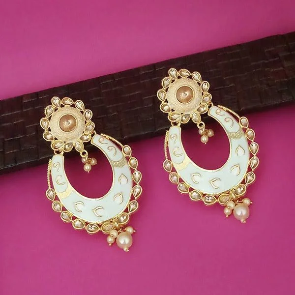 simple earrings for women-Kriaa Green Meenakari Kundan Dangler Earrings - 1316327G