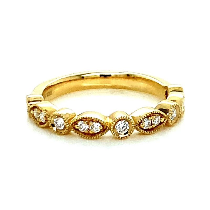 unique engagement rings for women-14K Yellow Gold Vintage Style Diamond Wedding Band