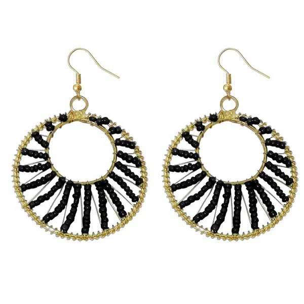 diamond earrings for women-Tip Top Fashions Black Beads Gold Plated Dangler Earrings - 1309018J