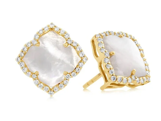 textured earrings for women-18k Yellow Gold Mother of Pearl Diamond Earrings