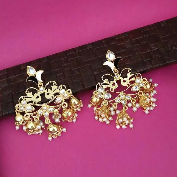 tassel earrings for women-Kriaa Gold Plated Kundan Dangler Jhumki Earrings - 1316324G