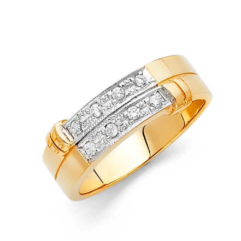 wedding band engagement rings for women-14K CZ MENS WEDDING BAND