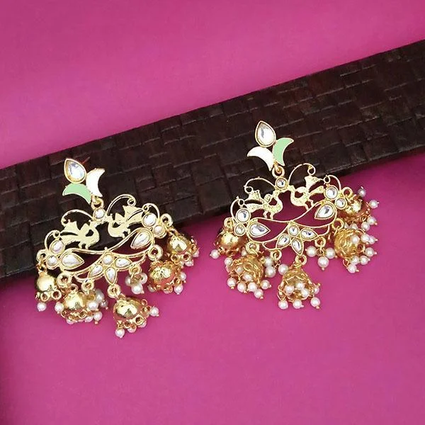 emerald drop earrings for women-Kriaa Gold Plated Kundan Dangler Jhumki Earrings - 1316324E