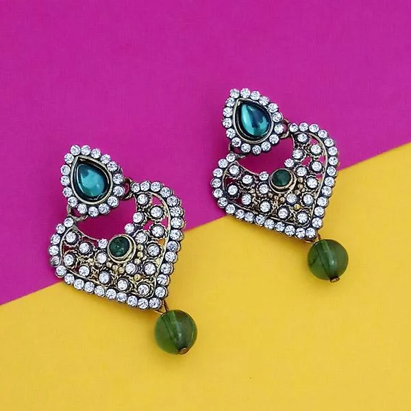 modern earrings for women-Kriaa Green Kundan Austrian Stone Gold Plated Dangler Earrings