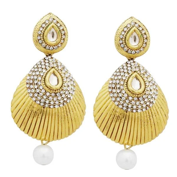 clear gemstone earrings for women-Jheel Gold Plated Austrian Pearl Drop Dangler Earrings - 2900251B