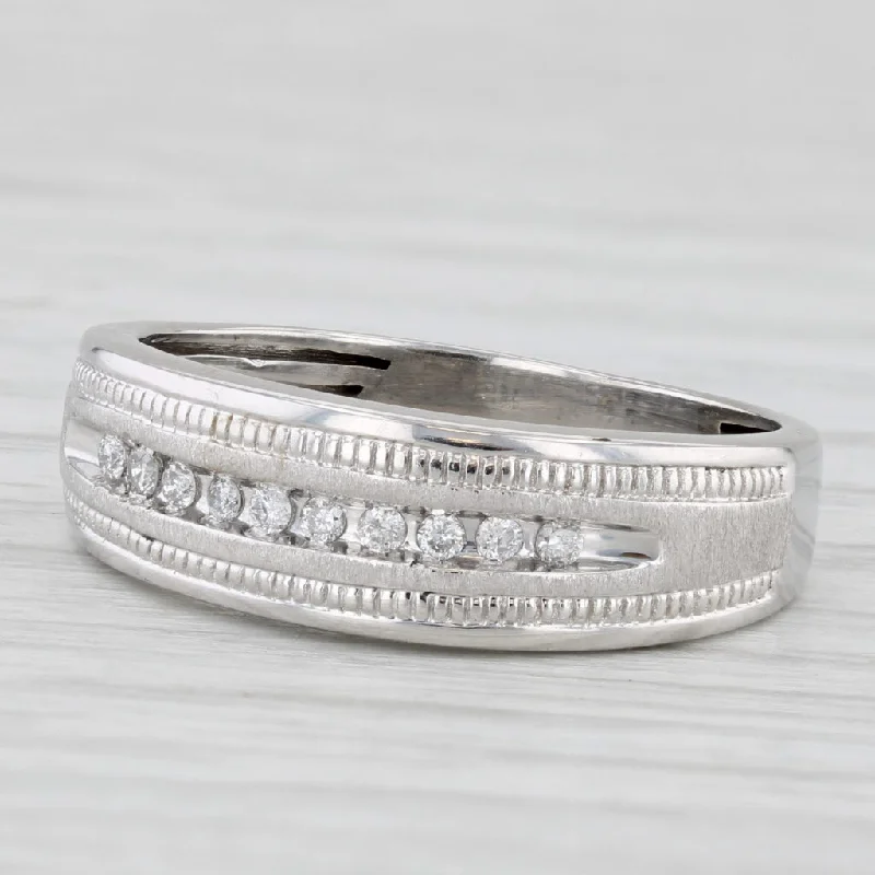 mixed metal engagement rings for women-0.10ctw Diamond Wedding Band 10k White Gold Size 7.25 Stackable Ring