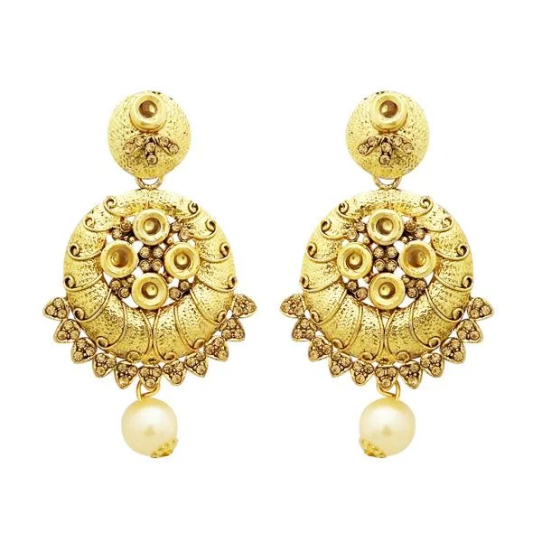 feather earrings for women-Jheel Gold Plated Austrian Stone Pearl Drop Dangler Earrings - 2900252A