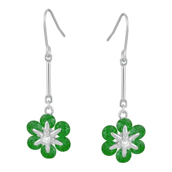 antique earrings for women-Kriaa Green Austrian Stone Silver Plated Dangler Earrings - 1309106C