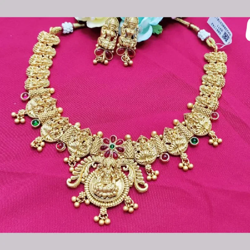 gold ring choker necklaces for women-Pooja Bagles Gold Plated Temple Necklace Set