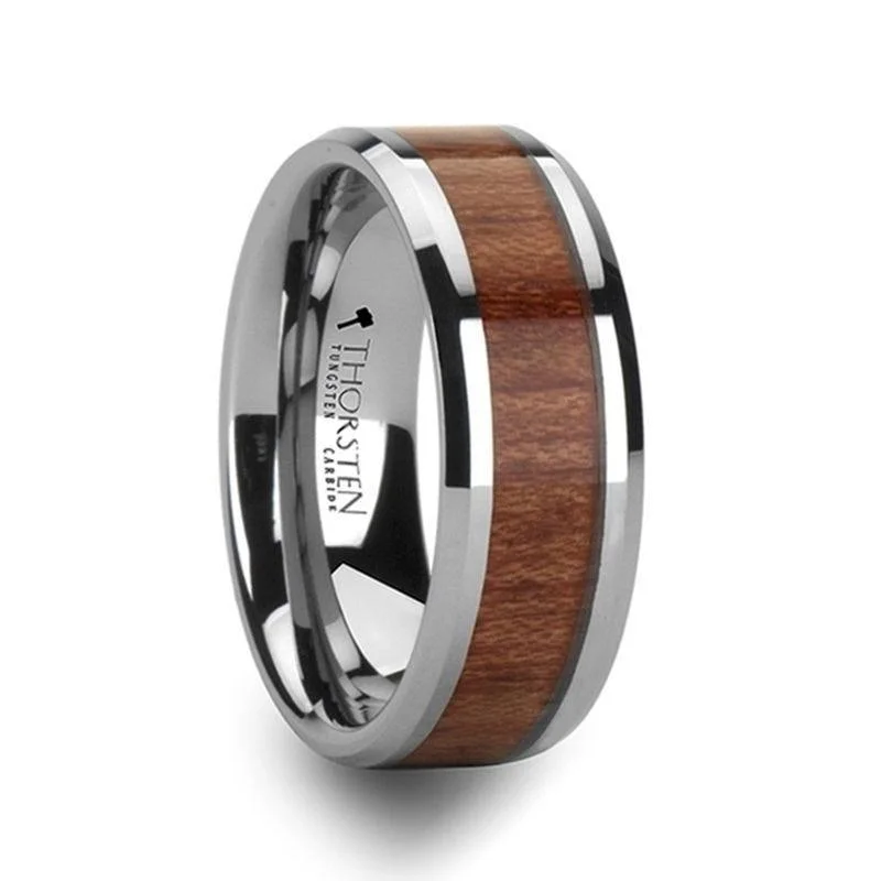 diamond pave engagement rings for women-KODIAK Tungsten Wedding Band with Bevels and Rosewood Inlay - 4mm - 12mm