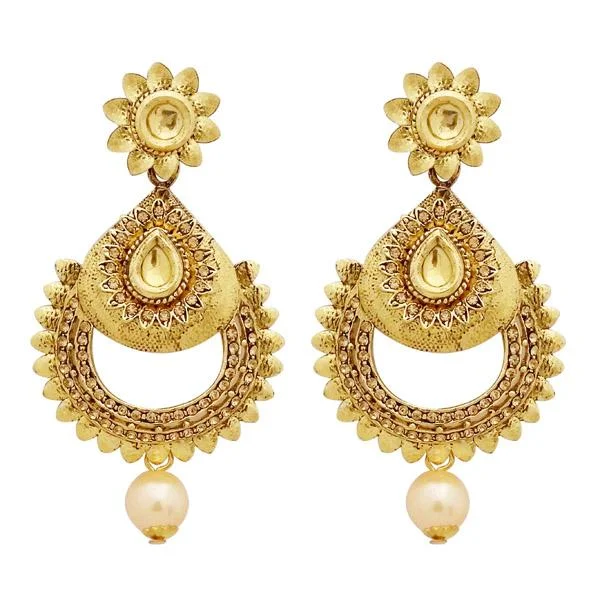 large gold earrings for women-Jheel Austrian Stone And Kundan Pearl Drop Dangler Earrings - 2900207A