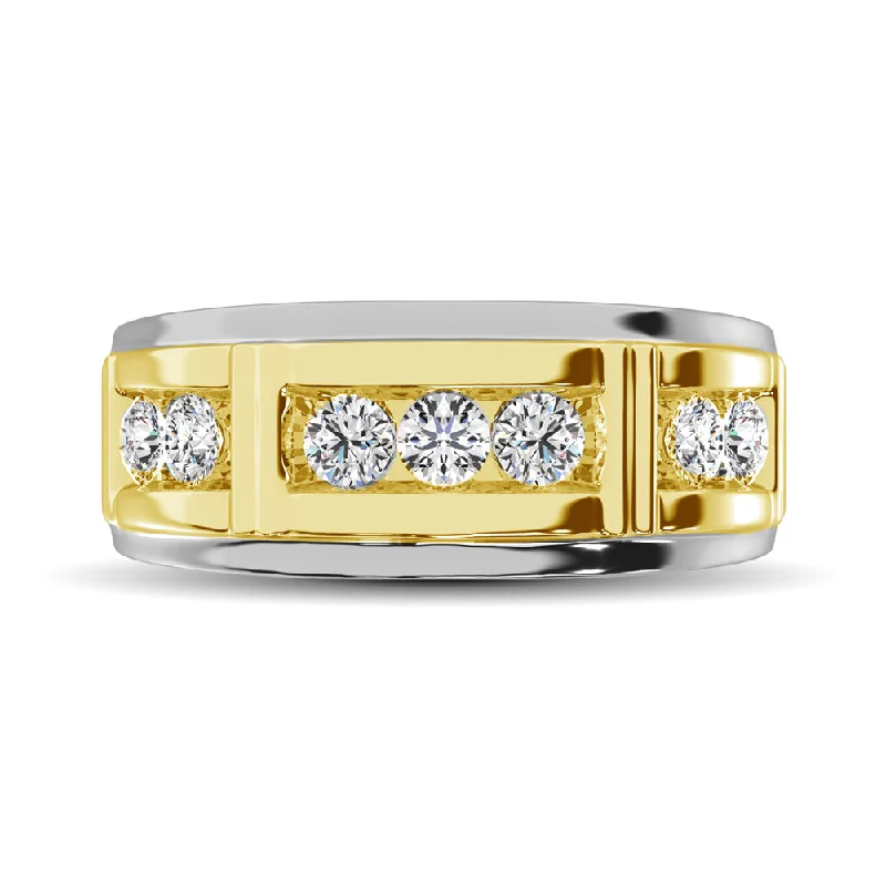 antique gold engagement rings for women-Diamond 1 Ct.Tw. Mens Wedding Band in 10K White Gold with Yellow Gold Accent