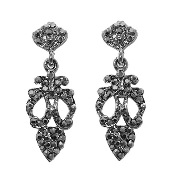 colorful earrings for women-Kriaa Black Austrian Stone Rhodium Plated Dangler Earrings - 1303604