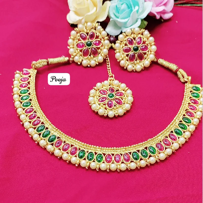 layered ring necklaces for women-Pooja Bagles Gold Plated Necklace Set