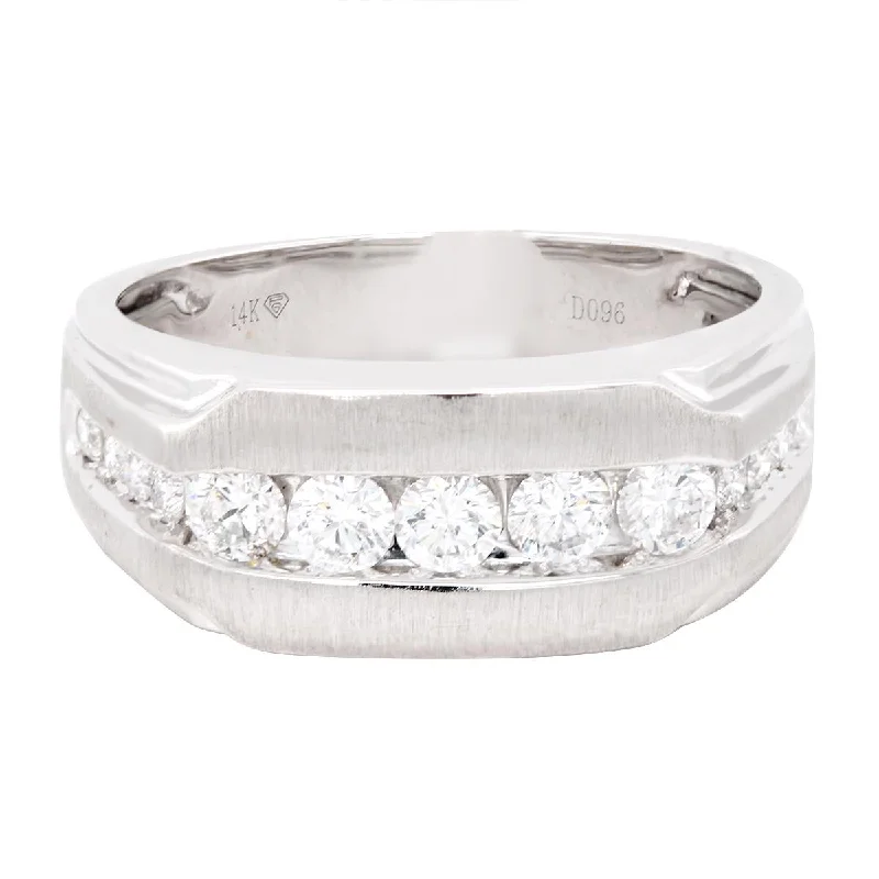 eternity engagement rings for women-MENS WHITE GOLD WEDDING BAND WITH CHANNEL SETTING, .96 CT TW