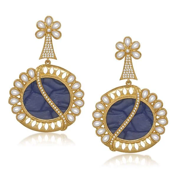 opal stud earrings for women-Kriaa Blue Resin Stone Gold Plated Dangler Earrings - 1305042