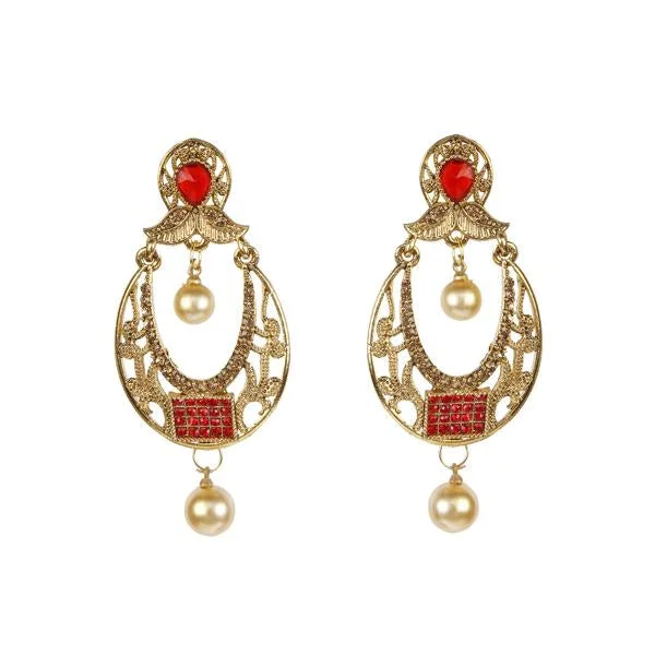 statement earrings for women-Kriaa Gold Plated  Red Austrian Stone Pack Of 6 Dangler Earrings - 1307414B