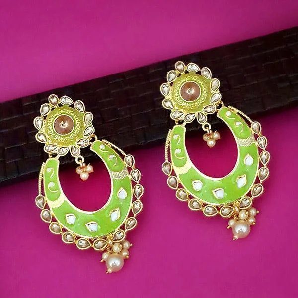 birthstone earrings for women-Kriaa Green Meenakari Gold Plated Kundan Dangler Earrings  - 1316327K