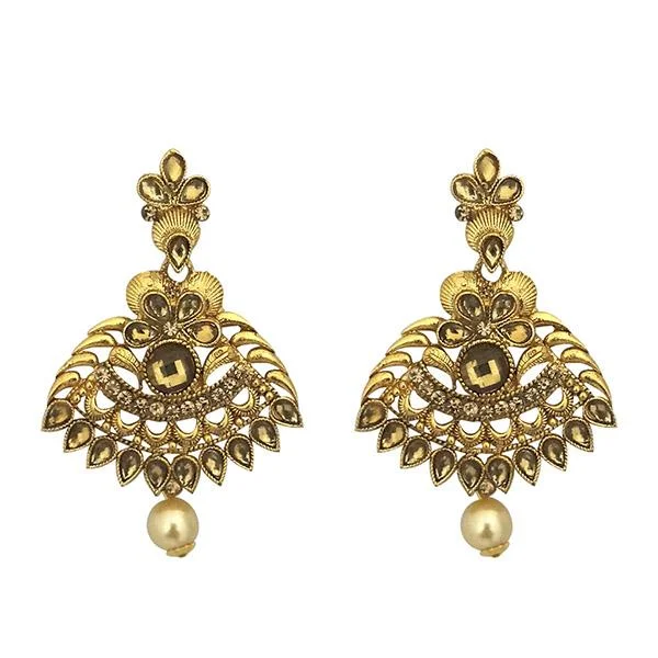 chunky earrings for women-Kriaa Brown Kundan Gold Plated Dangler Earrings - 1315902