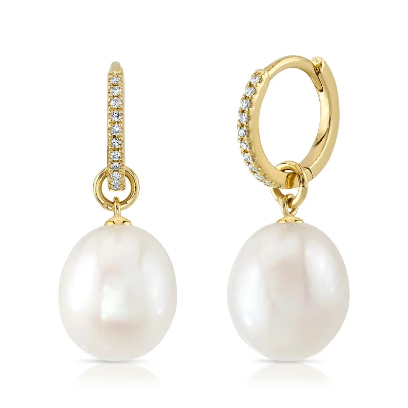 heart earrings for women-Cultured Pearl and Diamond Drop Earrings