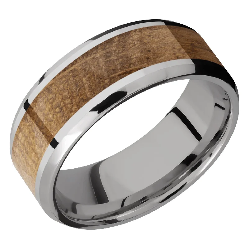 eternity engagement rings for women-Lashbrook 8MM Titanium Men Wedding Band with a Whiskey Barrel Inlay