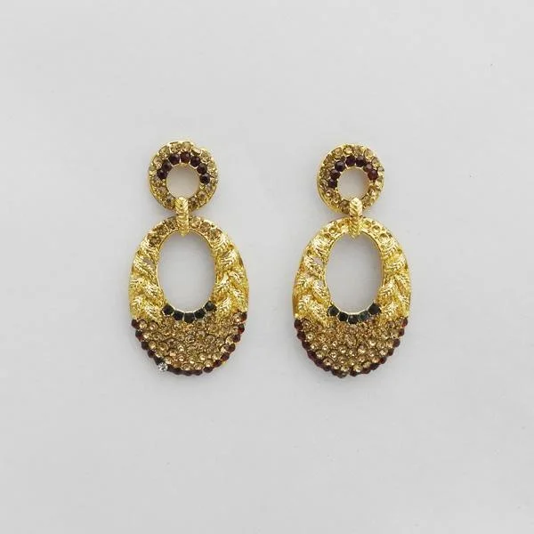 hollow earrings for women-Kriaa Gold Plated Maroon Austrian Stone Dangler Earrings - 1312711G