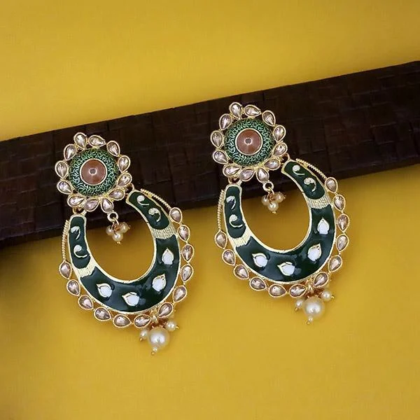 cuff earrings for women-Kriaa Green Meenakari Gold Plated Kundan Dangler Earrings  - 1316327D