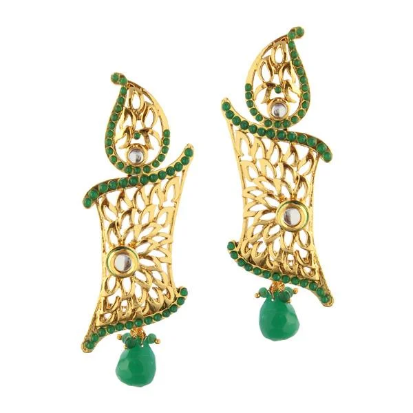 solid gold earrings for women-Kriaa Gold Plated Kundan Dangler Earrings - 1305038