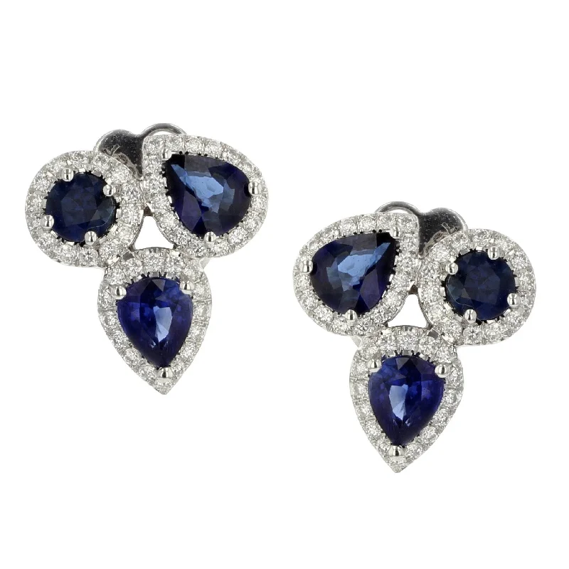 opal stud earrings for women-White Gold Sapphire Diamond Earrings