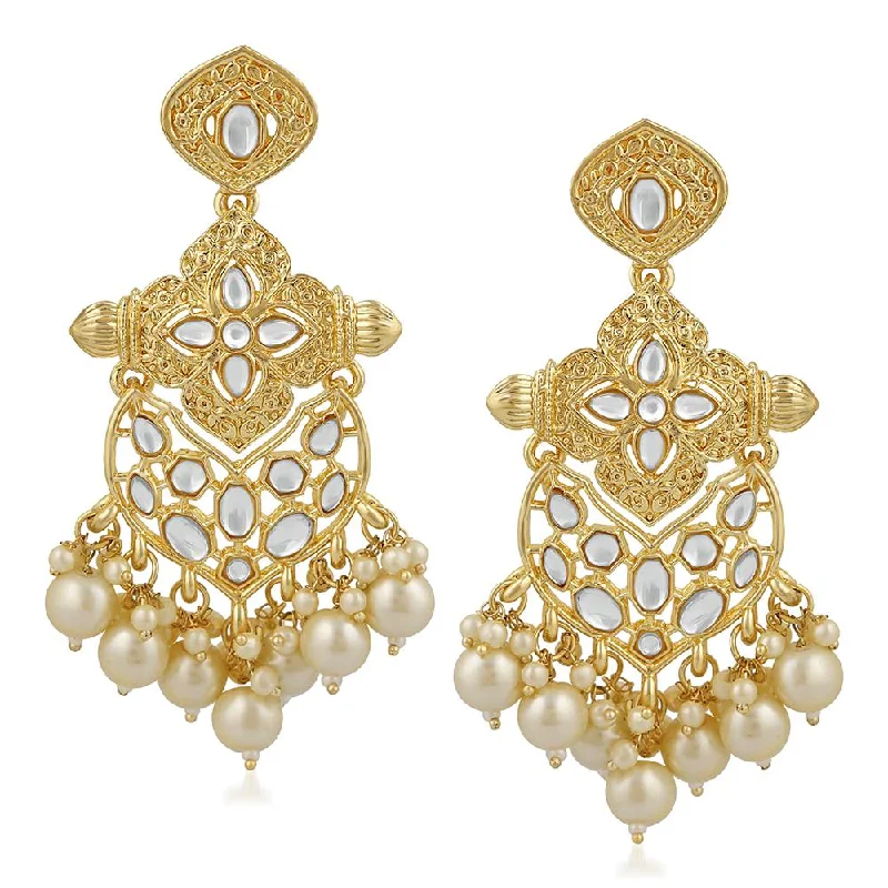 clear gemstone earrings for women-Mahi Ethnic Gold Plated White Kundan Dangler Earring For Women VECJ100201