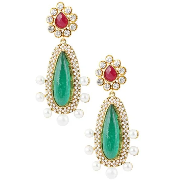 luxury earrings for women-Kriaa Green Austrian Stone Gold Plated Dangler Earrings - 1303705