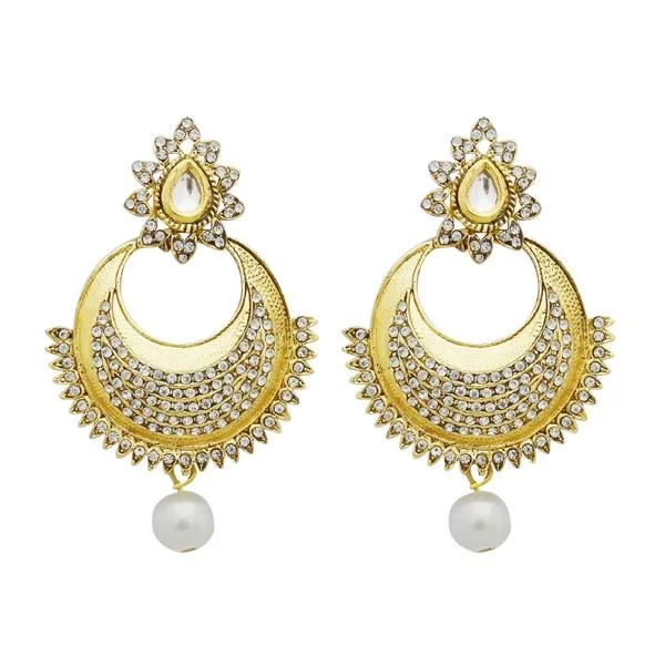 drop gemstone earrings for women-Jheel Austrian Stone And Kundan Pearl Drop Dangler Earrings - 2900205B