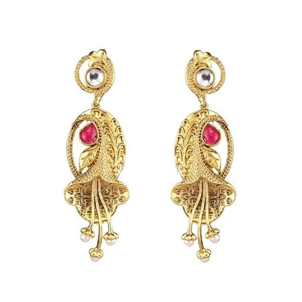 silver earrings for women-The99Jewel Pink Pota Stone and kundan Danglers earrings - 1307325