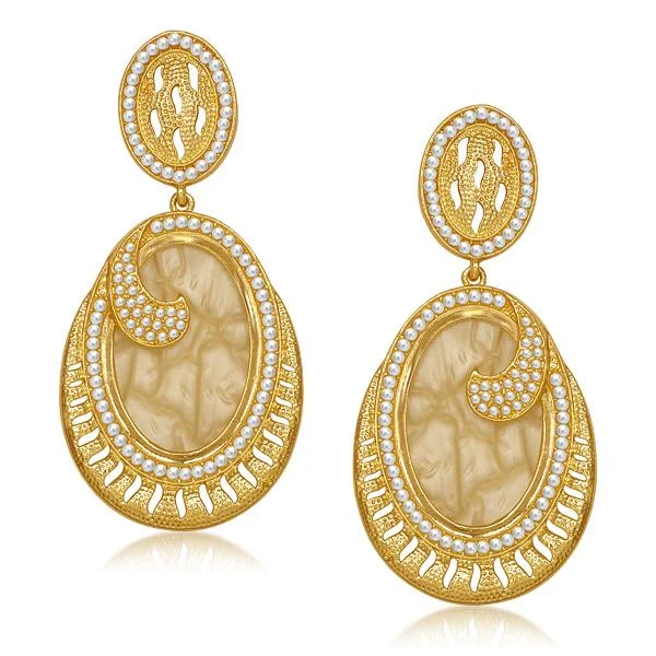 enamel earrings for women-Kriaa Pearl Yellow Resin Gold Plated Dangler Earrings - 1305048