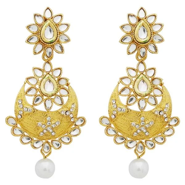 heart earrings for women-Jheel Kundan Gold Plated Stone Dangler Earrings - 2900222B